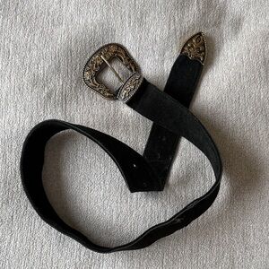 Free People Black Belt with Ornate Gold Buckle